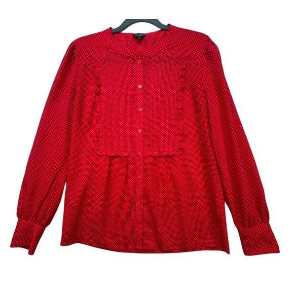 J. Crew Womens Polka Dot Button-Down Blouse Size 6 Red Long Sleeve Top Career Of - Picture 1 of 10
